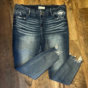 BKE Payton Dark Blue Distressed Skinny Jeans